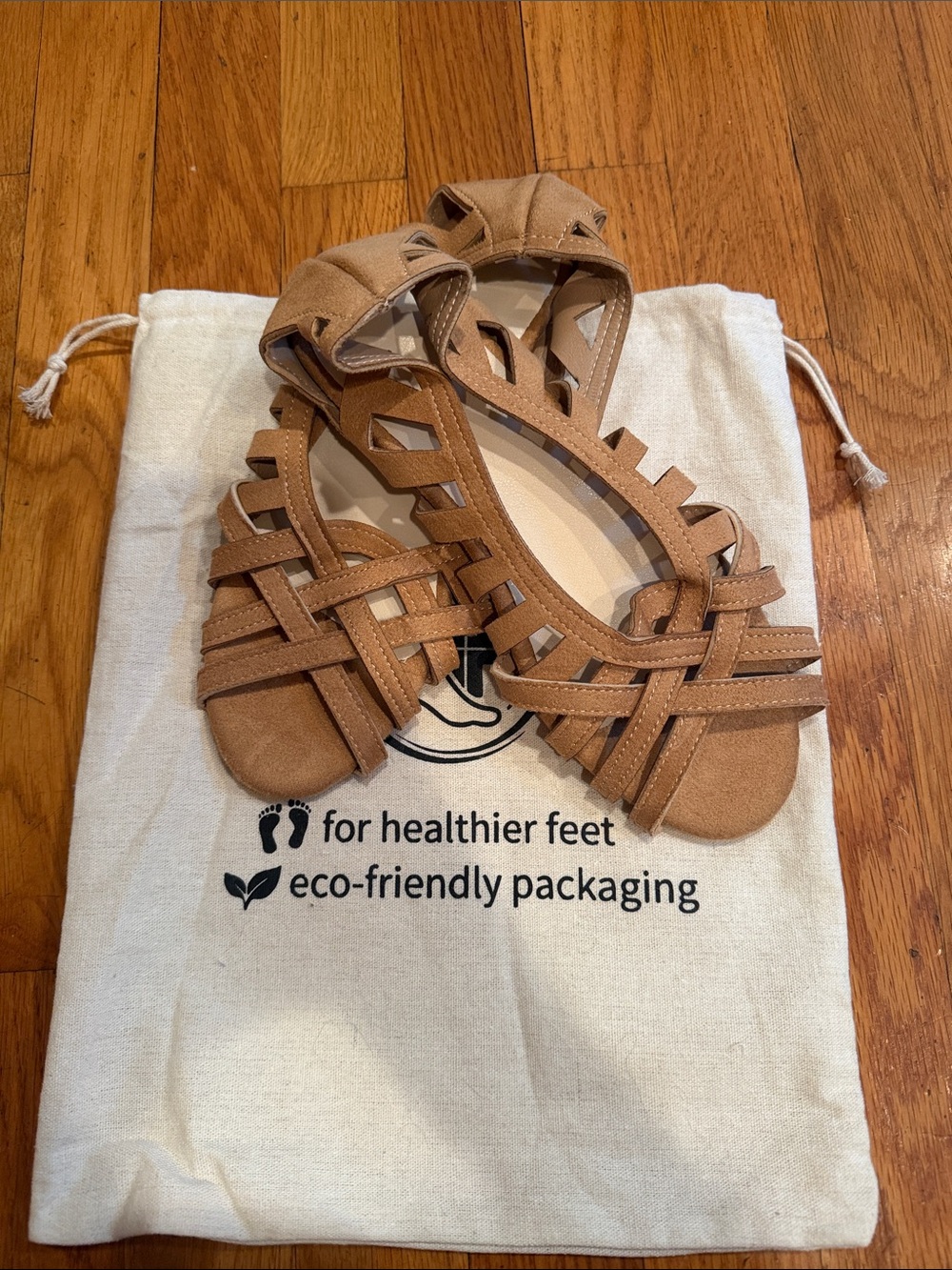 Tan Strappy Suede Flat Sandals
